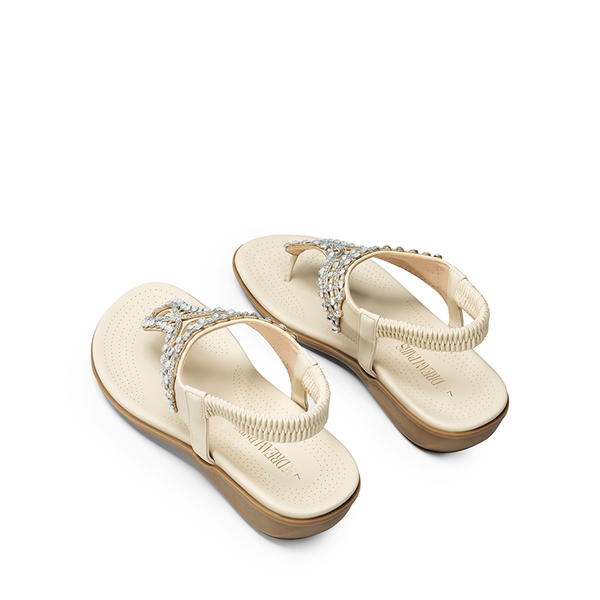 Rhinestone T-Strap Flat Thong Sandals - WHITE - 5